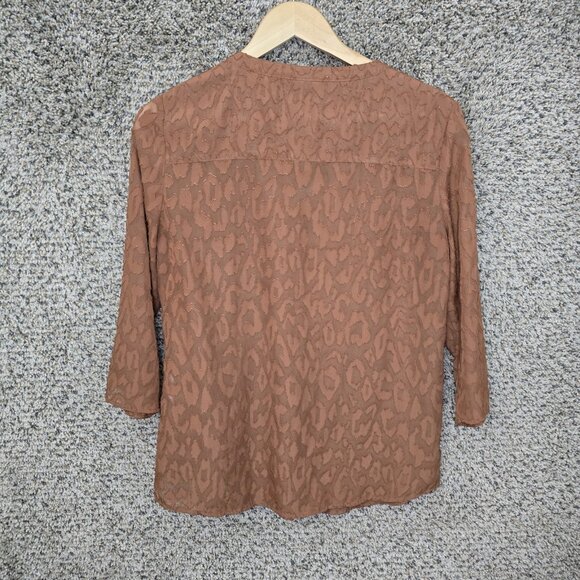 Chicos Top Womens 0 US Small Brown Textured V Neck 3/4‎ Sleeve Blouse Ladies - Picture 7 of 7